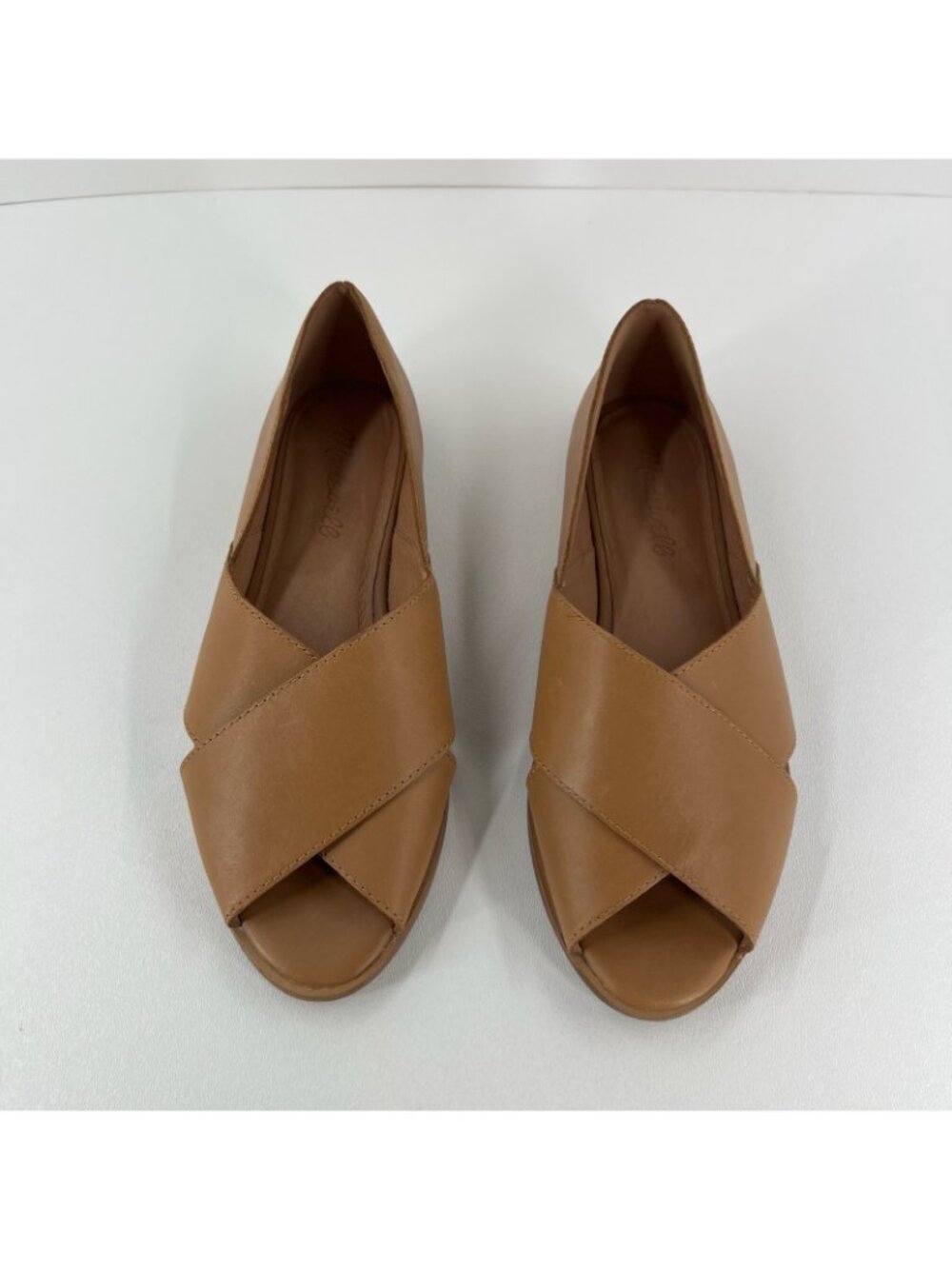Madewell Blaine Crisscross Flat Shoes Womens 6.5 Peep Toe Slip On Leather Brown - Picture 9 of 12